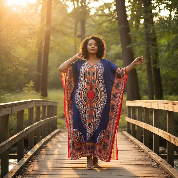 Plus Size Dress Caftan Polyester Dashiki Long Maxi - Picture 1 of 9